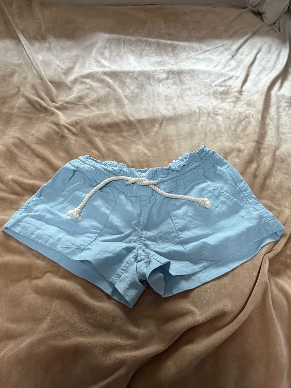 Roxy Light Blue Women's Drawstring Linen Shorts Medium